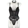 Nuevo Sujetador Ropa de Mujer de Comercio Exterior Europeo y Americano Malla Transparente Sexy con Cordones Moldeador Corporal Conjunto de Tres Piezas En Stock