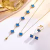 Set de trébol de cuatro hojas de acero de titanio de doble cara transfronterizo de Amazon: pulsera, collar, pendientes, anillo, juego de cuatro piezas, joyería que no se decolora