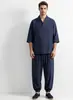 Nova roupa masculina transfronteiriça estilo chinês terno de algodão e linho, conjunto simples solto de duas peças Hanfu de manga curta de verão masculino