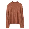 Suéter de cachemira casual de punto base, cuello semi-alto, punto trenzado vintage de cuello redondo, hilo de terciopelo, para otoño e invierno, hombros caídos