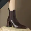 Botines estilo británico Chelsea para mujer, colección otoño/invierno 2026 de moda, con tacón grueso, forrados de felpa, botines de tobillo, tacones altos retro de punta cuadrada