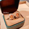 Set de Anillo y Joyería para Mujer, Lujo Ligero Chino Oro de Alto Carbono Piedra Preciosa Color Champaña Aretes Rojos de Moda, Collar Colgante, Diamante Bicolor