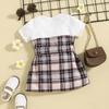 Novo Vestido de Verão Xadrez Duas Peças para Bebês Meninas com Cinto de Laço e Mangas Curtas Saia Evasê