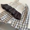 Traje de Verano para Niñas 2025 Nuevo Estilo Estilo de Niñas Encaje Empalmado Chaleco Pantalones Elegantes Casuales a Cuadros para Niños