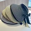 Sombrero de Sol Francés Estilo 2026 Inspirado en Chanel, Sombrero Casual Plegable Ligero de Ala Ancha, Sombrero de Paja Abierto con Rayas de Piano