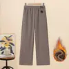Calça Longa Reta de Lã para Primavera e Outono da Mamãe 2026 Novo Estilo Calça Casual Elástica de Cintura Alta com Plus Velvet e Espessura Extra para Mulheres de Meia-Idade e Idosas
