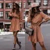 1739# Amazon AliExpress otoño e invierno nuevo color sólido cinturón de cintura botón manga vestido