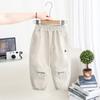 Calça Longa de Trabalho para Meninos Primavera e Outono 2025 Nova Estilosa de Algodão Puro Casual Infantil Calça Jogger de Outono para Bebê