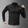 Camisa atlética masculina de manga comprida de secagem rápida para esportes ao ar livre, fitness, futebol, ciclismo, corrida e treinamento, com design de meio zíper