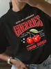 Envío Gratuito Transfronterizo 180g En Stock Estación Independiente Ropa de Mujer Europea y Americana Transfronteriza Estampado de Cerezas Manga Corta Aliexpress Amazon Camarón