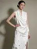 Alta Costura Parisiense Flor Designer Colaboração Acetato Moda Gola V Sem Mangas Camisa Resort Casamento Vestido de Noite