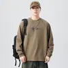 Camiseta Manga Longa Versátil Base Retrô Japonesa Gola Redonda Caída nos Ombros Solta Masculina Edição Outono 2025