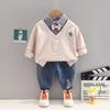 Ropa infantil de comercio exterior, fabricantes de ropa infantil transfronteriza, venta al por mayor, otoño, nuevo conjunto de dos piezas de manga larga con cuello en V para niños coreanos