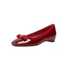 Versión de Piel de Vaca con Aumento Interno de Altura de 3 cm~ Elegante Hebilla Dorada Lazo Punta Cuadrada Redonda Zapatos Planos de Suela Gruesa Boca Baja para Mujer Primavera y Otoño 2025