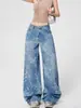 Calça Jeans Jacquard de Perna Larga para Mulheres, Novo Estilo Americano Primavera/Verão 2026, Calça Reta Versátil para Corpo em Formato de Pera