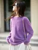 Suéter de punto sin costuras 100% lana cepillada para mujer, cuello redondo, corte holgado, adelgazante, suave y acogedor, nuevo suéter de otoño e invierno