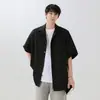 Jaqueta Camisa Masculina Estilo Japonês Solta de Seda Gelada Fluida Cor Sólida, Peça Externa Casual Versátil da Moda Top Solto