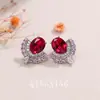 Pendientes de Lujo Ligero Estilo Palacio Retro en Forma de Abanico con Corindón Rojo, Zafiro y Circonita, Pendientes de Diseño de Nicho de Gama Alta para Mujer