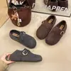 Zapatos Casuales de Lana Forrados de Felpa para Mujer 2026 Otoño/Invierno Nuevos Cálidos Sin Cordones Hebilla Metálica Mocasines Casuales Retro Zapatos de Algodón