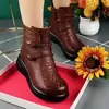 Venta Caliente Botines de Cuero Suave Punta Redonda para Mujer 2026 Otoño Invierno Nuevos Suela Suave Con Felpa Cálidos Estilo Étnico Retro de Mamá Botas de Algodón