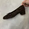 Zapatos planos de piel auténtica con lazo estilo coreano y punta fina, zapatos de trabajo para mujer, punta redonda, bailarinas de tacón grueso, zapatos Mary Jane de tacón alto