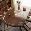 Novo jogo americano oval estilo chinês para mesa de jantar, à prova d'água e de óleo, lavável, toalha de mesa dobrável, capa transparente de vidro macio PVC para mesa de centro