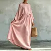 Vestido de Estilo Zen para Mujer, Estilo Europeo y Americano Transfronterizo, Vestido Largo Casual Simple con Cinturón a la Cintura y Sensación de Alta Gama, Ropa para Mujer que Ceñe la Cintura y con Dobladillo Acampanado