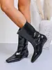 26 novas botas de equitação retrô de outono e inverno, de cano alto, com bico quadrado, de caimento justo e canela larga, botas curtas retrô versáteis de salto anabela para mulheres