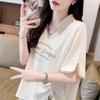 Camiseta de Manga Corta con Cuello Polo para Mujer Verano 2026 Nuevo Estilo Coreano Holgada Irregular con Abertura Top Elegante que Reduce la Edad A3404