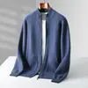 Novo Suéter de Lã Espessado com Tecido Air Layer Siping Outono e Inverno 2025 Masculino Cardigan de Malha Cachemir com Zíper de Bolso Duplo Meia-Gola
