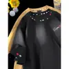 Camiseta de manga corta personalizada con bordado de letras estilo europeo y americano para hombre, top de manga media holgado de alta gama para jóvenes de verano, top de pareja
