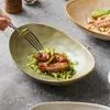 Prato de Jantar Cerâmico Retrô Estilo Japonês, Tigela Oval Doméstica, Prato para Peixe, Tigela para Salada, Prato para Pratos Frios, Prato Lingote em Forma de Barco, Louças para Restaurante