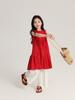 Pudding Roupas Infantis Haru Vestido Longo Sem Mangas para Meninas 2025 Novo Verão Estilo Férias Infantil Algodão Puro Vermelho