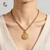 Colgante de brújula de ocho tesoros con filigrana azul verdosa, collar de cobre hueco giratorio chapado en oro de estilo antiguo con diseño retro étnico