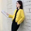 Abrigo Corto Chic de Otoño para Mujer con Solapa de Borde de Pétalos, Cuello de Perlas de Doble Botonadura, Elegante Cárdigan de Manga Larga