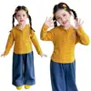 Moda casual de principios de otoño para niñas, camiseta con capucha a rayas estilo coreano, top casual y elegante de manga larga para niños pequeños