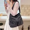 Bolsa de tela de mezclilla duradera para mujer, bolsa cruzada para el trabajo, bolsa de hombro versátil con múltiples bolsillos, bolso cruzado grande casual para mujer