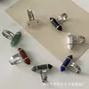 Anel de cristal rosa 8*31 coluna hexagonal dupla ponta incrustado jade ágata anel de amantes vivos processamento personalizado