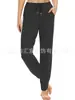Calça de Corrida Esportiva Feminina Europeia e Americana com Cintura Elástica, Cordão, Listras Brancas Laterais, Calça Fitness de Cor Contrastante, Leggings para Mulheres