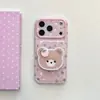 Urso Morango Dourado Fofo adequado para Capa de Celular iPhone 17 Pro Max Suporte Apple 16 Pingente 15 para Mulheres
