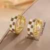 Pendientes Transfronterizos de Moda Nueva Vintage con Patrón de Tablero de Ajedrez con Goteo de Aceite y Diseño de Flor con Circonita para Mujer, Versátiles
