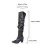 Botas de Moda Outono 2026 Bico Fino Franzidas Emagrecedoras Acima do Joelho Salto Alto Novo Salto Grosso Tamanho Grande Couro Retro de Comércio Exterior