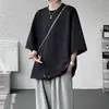 Top de Manga Tres Cuartos Holgado Retro de Moda Tie-Dye Verano Estudiante Camiseta Bordada de Manga Corta para Hombre Ins