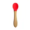 Cuchara y tenedor de silicona para niños con mango de madera, utensilios de entrenamiento para autoalimentación de bebés, cuchara y tenedor para comida de bebé
