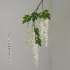 Abélia Artificial Glicínia Gigante Ramo Longo Cordão Flor de Videira Pendurada de Seda Falsa para Fotografia e Decoração de Casamento