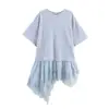 Para Comercio Exterior Europeo y Americano Transfronterizo Ropa de Mujer Aliexpress Venta Caliente Moda de Verano Camiseta de Manga Corta con Empalme Irregular de Encaje