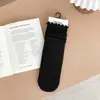 Calcetines básicos de otoño e invierno para mujer, de color liso, con volantes, hasta la pantorrilla, calcetines de algodón con rayas verticales de encaje, calcetines holgados de estilo universitario japonés para mujer