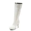 Botas de couro patente versáteis para outono e inverno para mulheres, bico redondo, plataforma impermeável, salto alto, botas Martin, botas femininas plus size transfronteiriças com zíper lateral