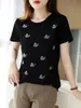 Moda gola redonda cor sólida strass Cisne algodão mercerizado feminino manga curta emagrecedor para o trabalho primavera e verão novo fio de algodão meia manga