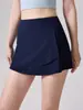 Nova Saia-Shorts Fitness de Cintura Alta Justa, Alta Elasticidade, Cobre o Quadril, Anti-Exposição, Calça de Yoga, Saia Esportiva Respirável Avançada de Três Quartos